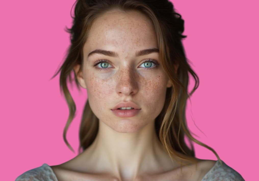 Caucasian woman's AI portrait after realistic skin enhancement