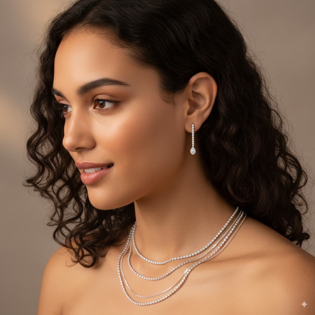 AI portrait of a woman with jewelry before skin texture enhancement
